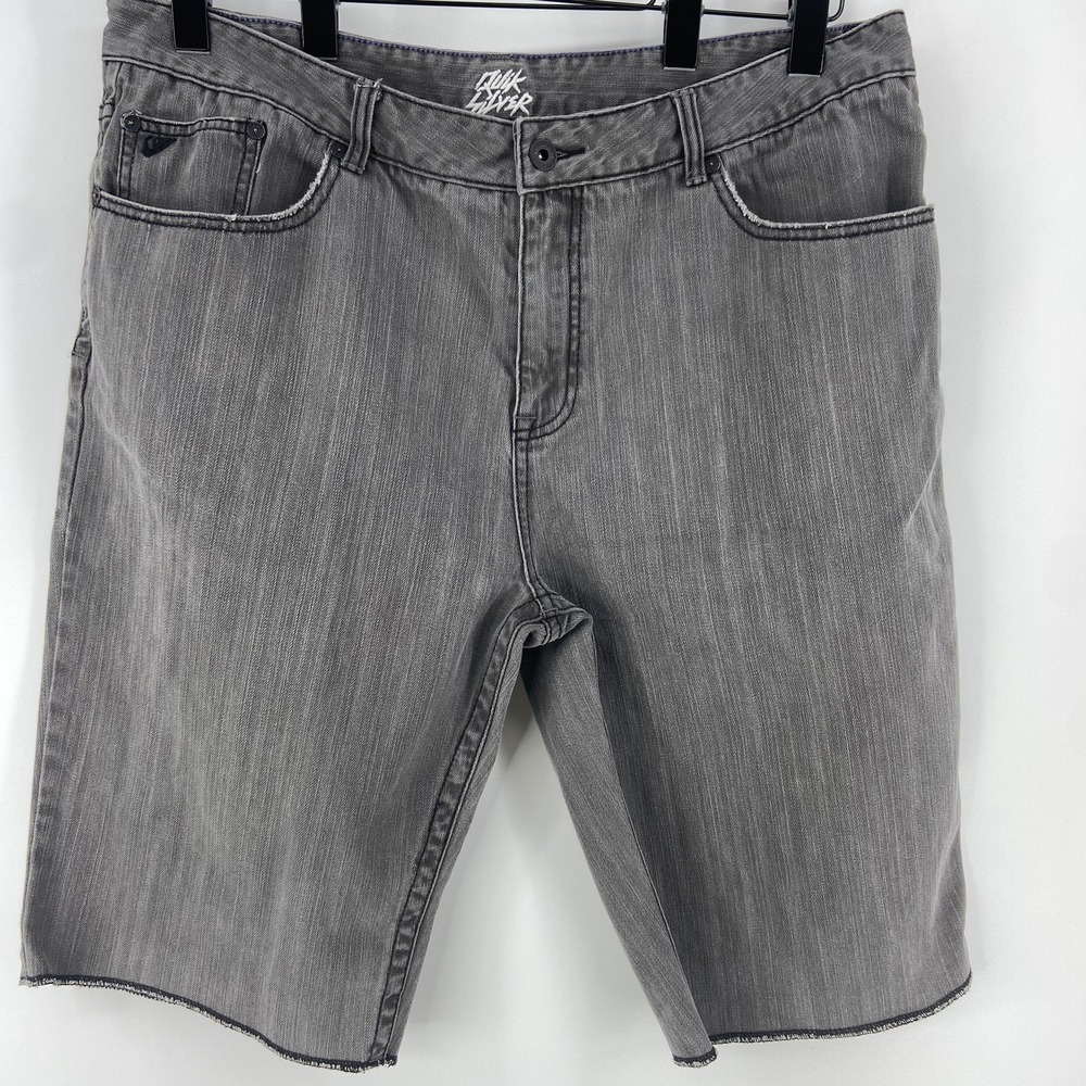 Y2K  Quicksilver Shorts Mens 40 Gray‎ Denim Jorts Skater Baggy Fade Grunge 12"